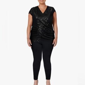 NWT | Grace Karin | Black Sequin Faux Wrap Top w/ Cap Sleeves | XL